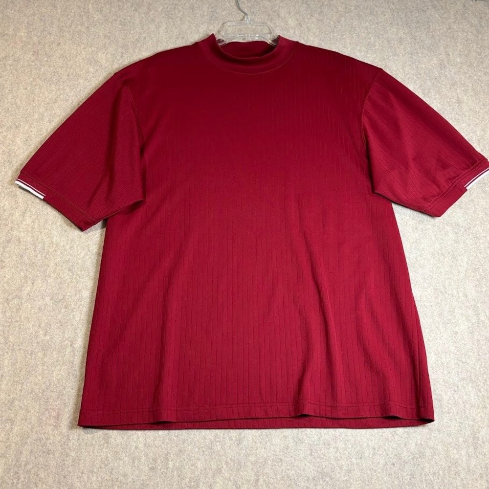 Wedge Golf Shirt Mens L Red Polyester Mock Neck Short Sleeve Ribbed Preppy